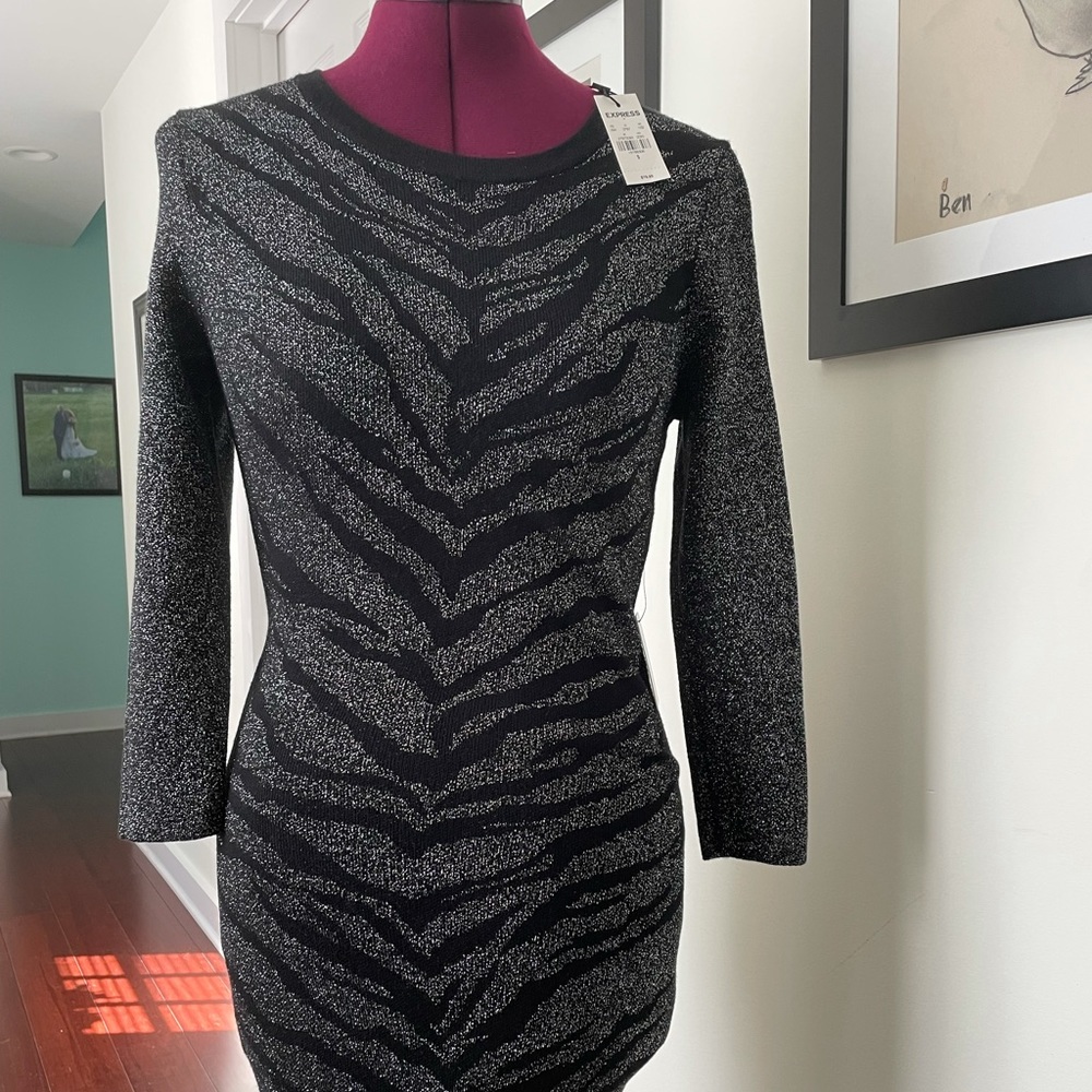 NWT sparkle Express dress zebra tiger print S